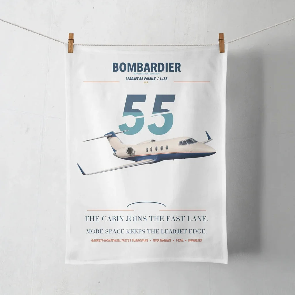 Bombardier Learjet 55 design on white towel