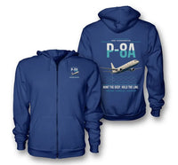 Thumbnail for P-8A Poseidon design on blue premium zipped hoodie, double-side print