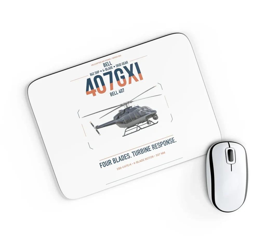 Bell 407GXi design on white rectangle mouse pad