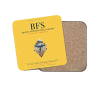 Thumbnail for Belfast International Airport (BFS) design on yellow 1 piece coaster