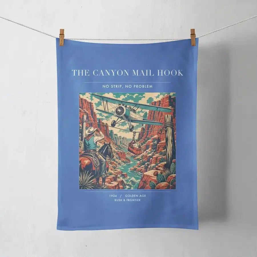 VINTAGE G4285 - The Canyon Mail Hook - Designed Towels design on blue