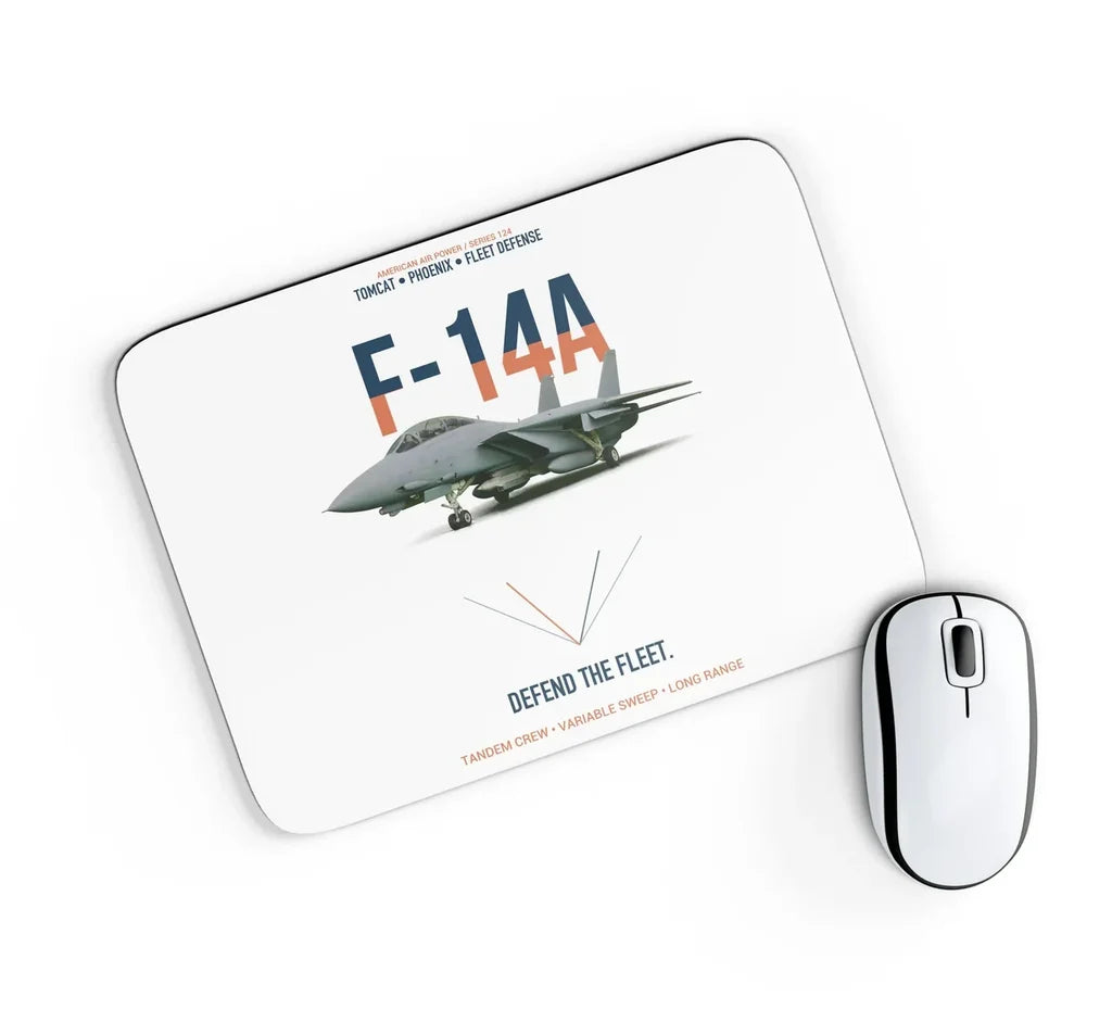 F-14A Tomcat Defend The Fleet design on white rectangle mouse pad