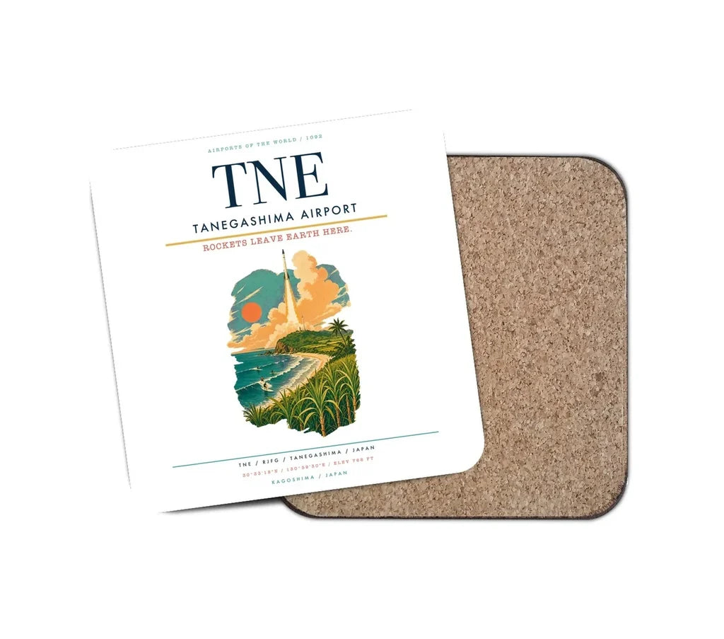 Tanegashima Airport (TNE) design on white 1 piece coaster