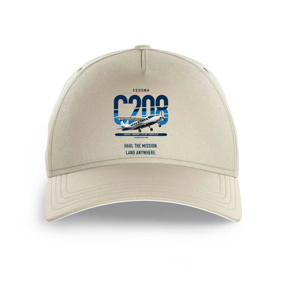 Cessna 208 Caravan design on beige printed hat