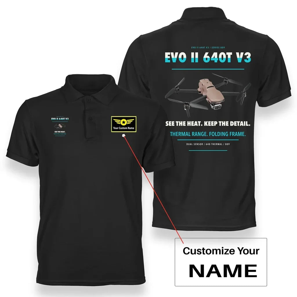 Autel EVO II Dual 640T V3 design on black polo with custom name badge