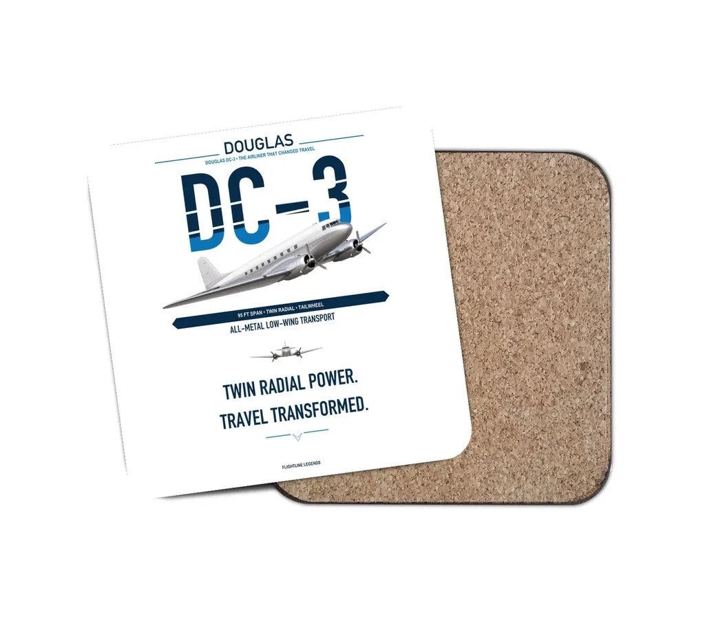 Douglas DC-3 design on white 1 piece coaster