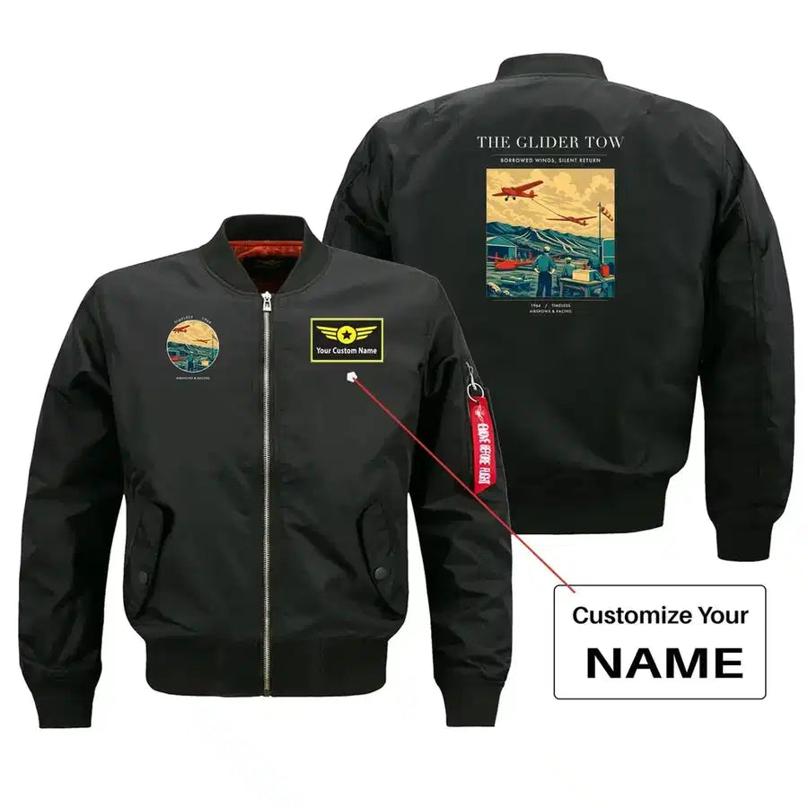VINTAGE G4249 - The Glider Tow - Bomber Jacket design on black+name