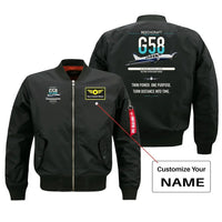 Thumbnail for Beechcraft Baron G58 design on black+name bomber jacket, double-side print