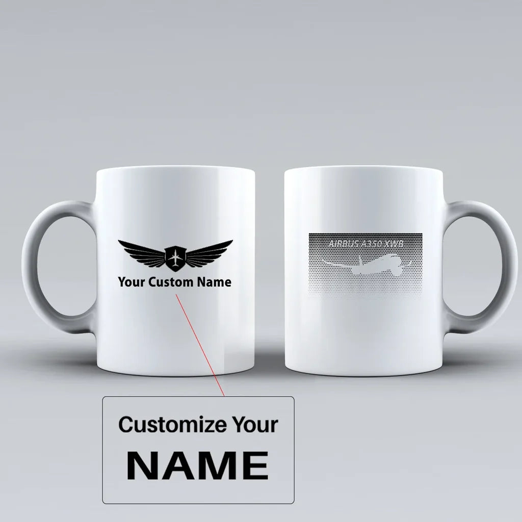 Airbus A350XWB & Dots Ceramic White aviation design on ceramic mug, premium ceramic with glazed finish.
