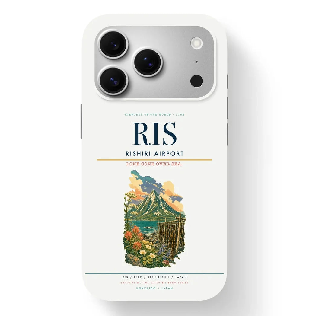 Rishirifuji Airport (RIS) design on white iPhone 17 Pro MagSafe case