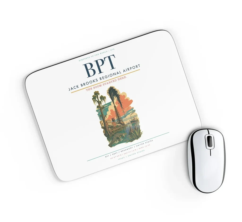 Jack Brooks Regional Airport (BPT) design on white rectangle mouse pad