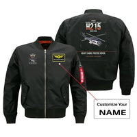 Thumbnail for Airbus H215 design on black+name bomber jacket, double-side print