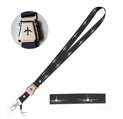 Boeing 757 Silhouette seat belt lanyard - black
