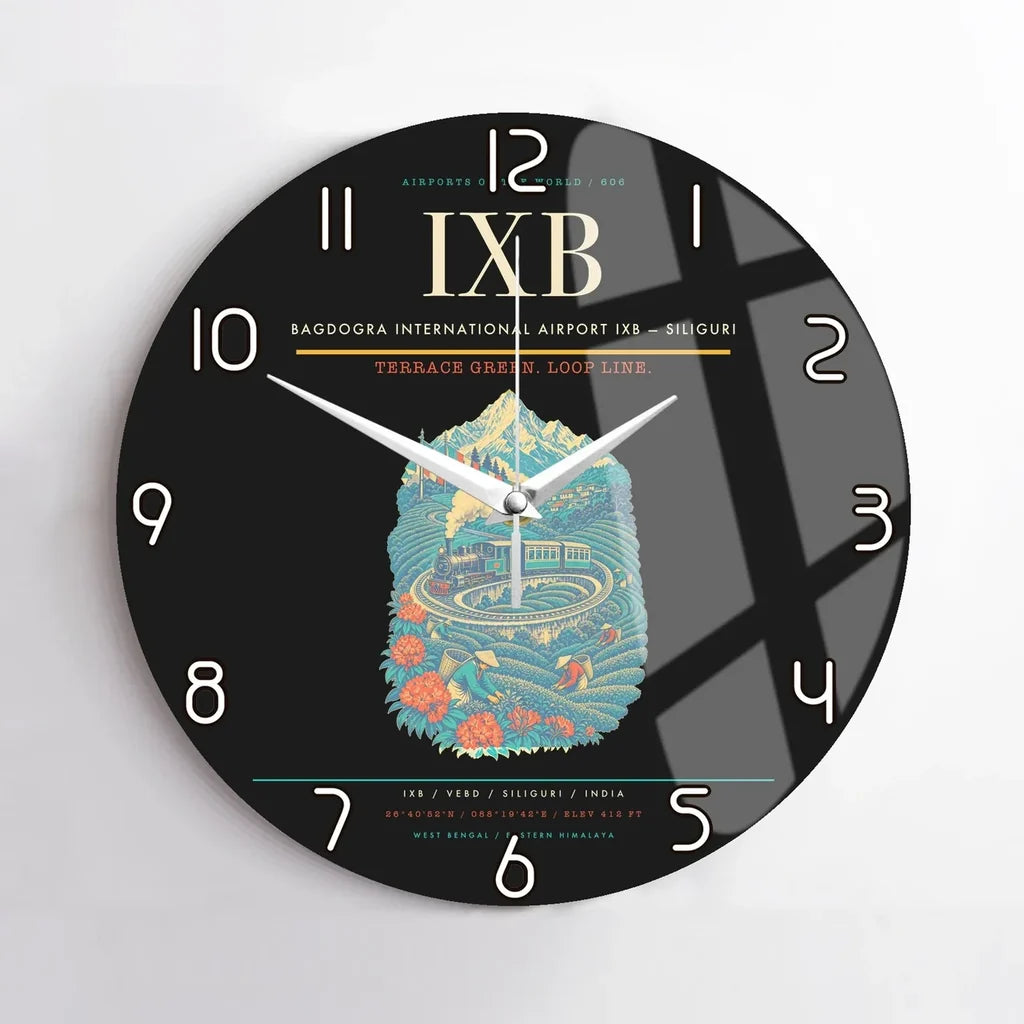 Bagdogra International Airport (IXB) design on black no frame wall clock
