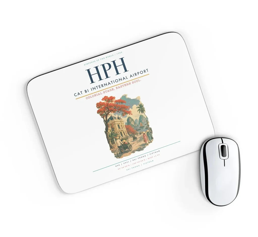 Cat Bi International Airport (HPH) design on white rectangle mouse pad