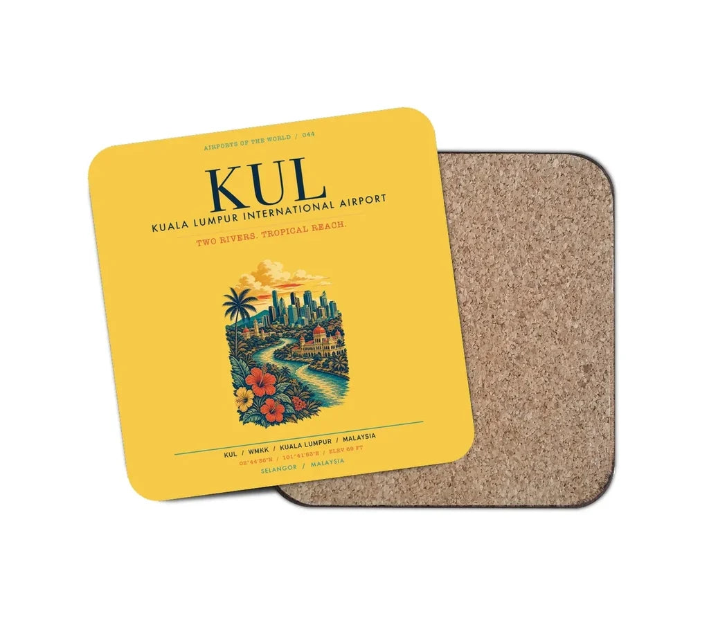 Kuala Lumpur International Airport (KUL) design on yellow 1 piece coaster