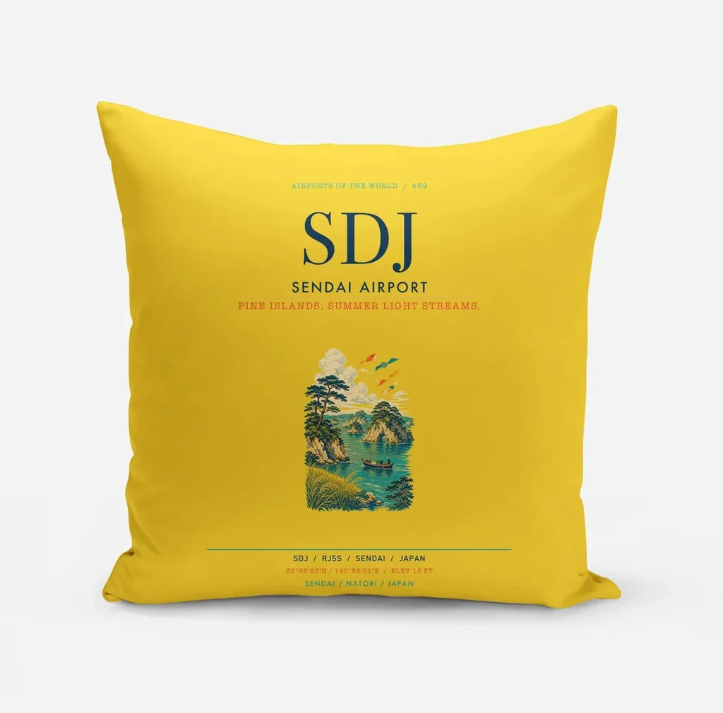 Sendai Airport (SDJ) design on yellow pillow
