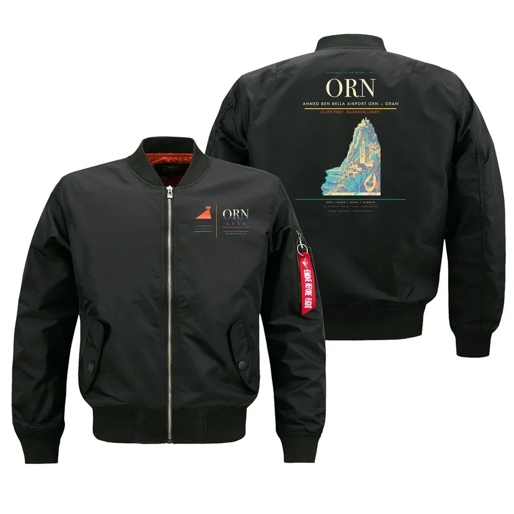 Ahmed Ben Bella Airport (ORN) design on black bomber jacket