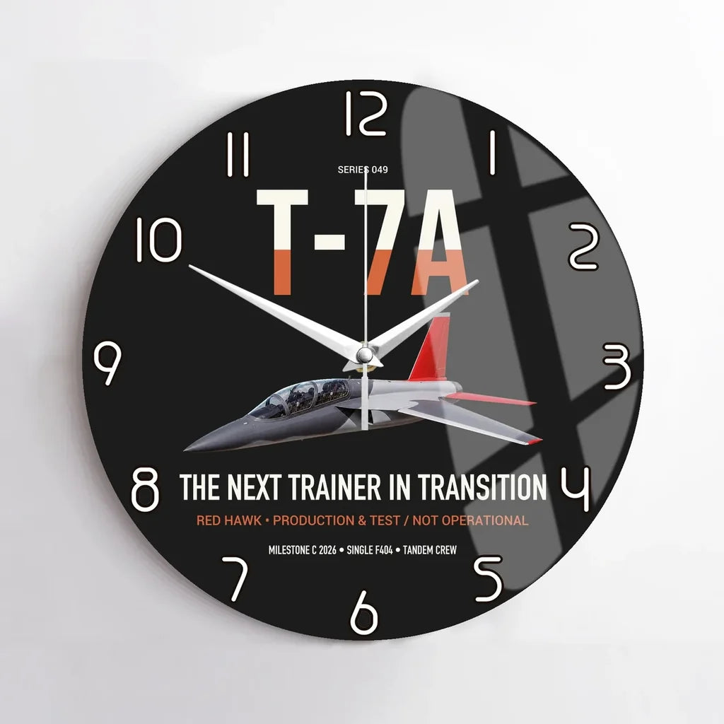 T-7A Red Hawk design on black no frame wall clock