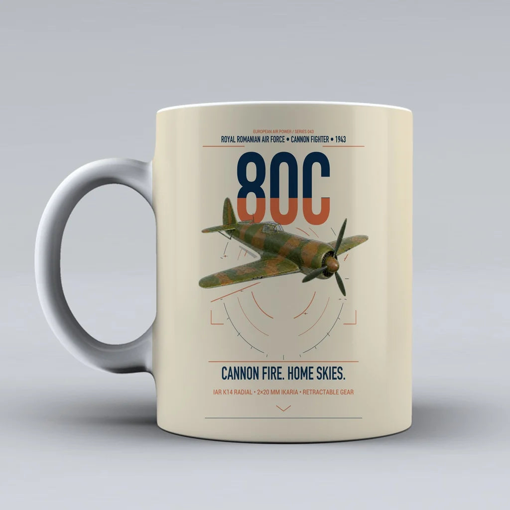 IAR 80C design on beige ceramic mug, double-side print
