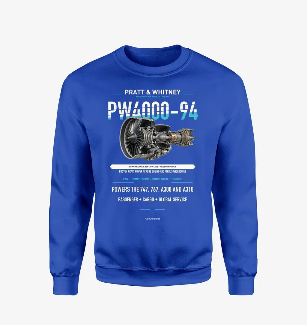 PW4000-94 design on blue sweatshirt