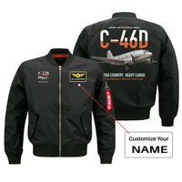 Thumbnail for C-46D Commando design on black+name bomber jacket, double-side print