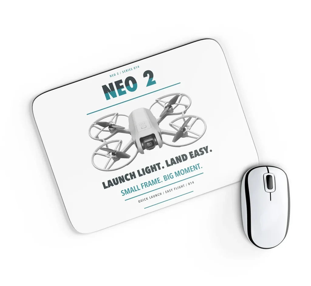 DJI Neo 2 design on white rectangle mouse pad