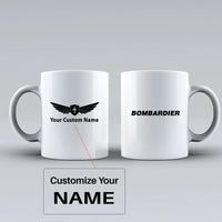 Thumbnail for Bombardier & Text Ceramic White aviation design on ceramic mug, premium ceramic with glazed finish.