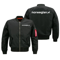 Thumbnail for Norwegian Airlines aviation design embroidered on black bomber jacket