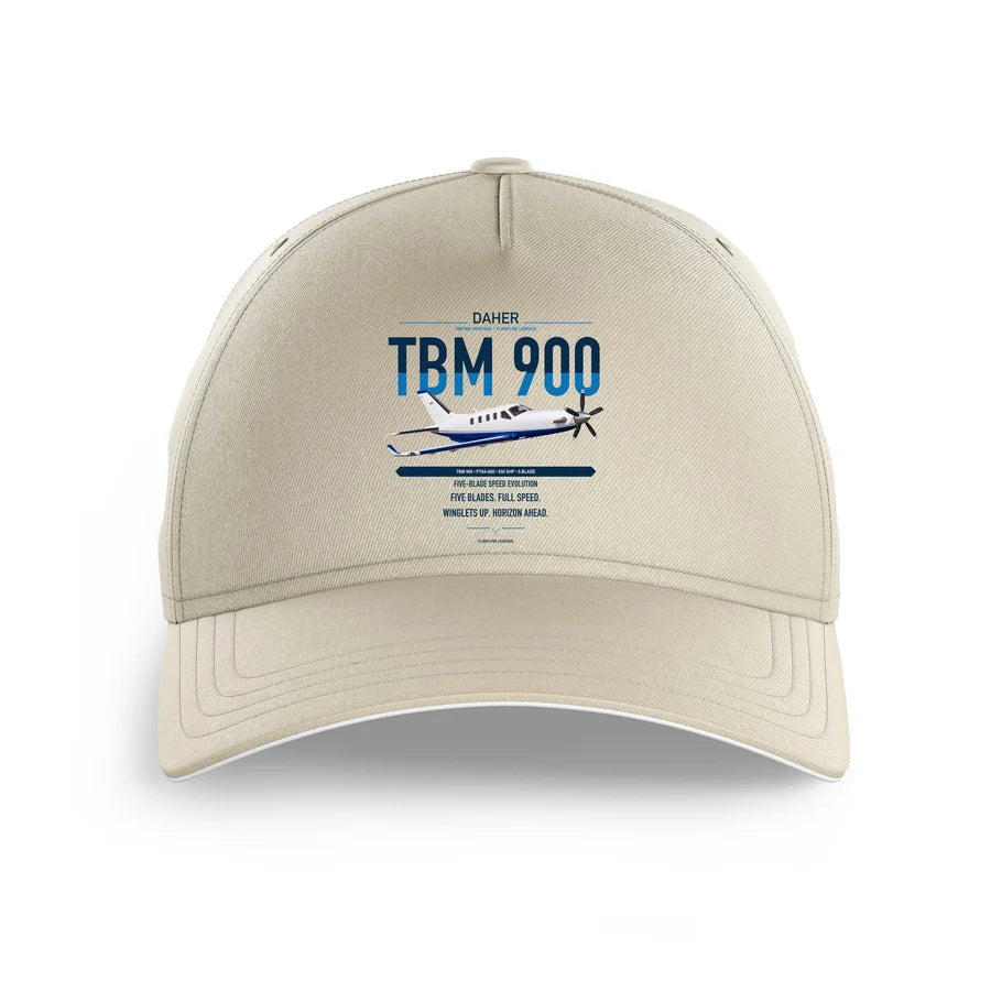 Daher TBM 900 design on beige printed hat