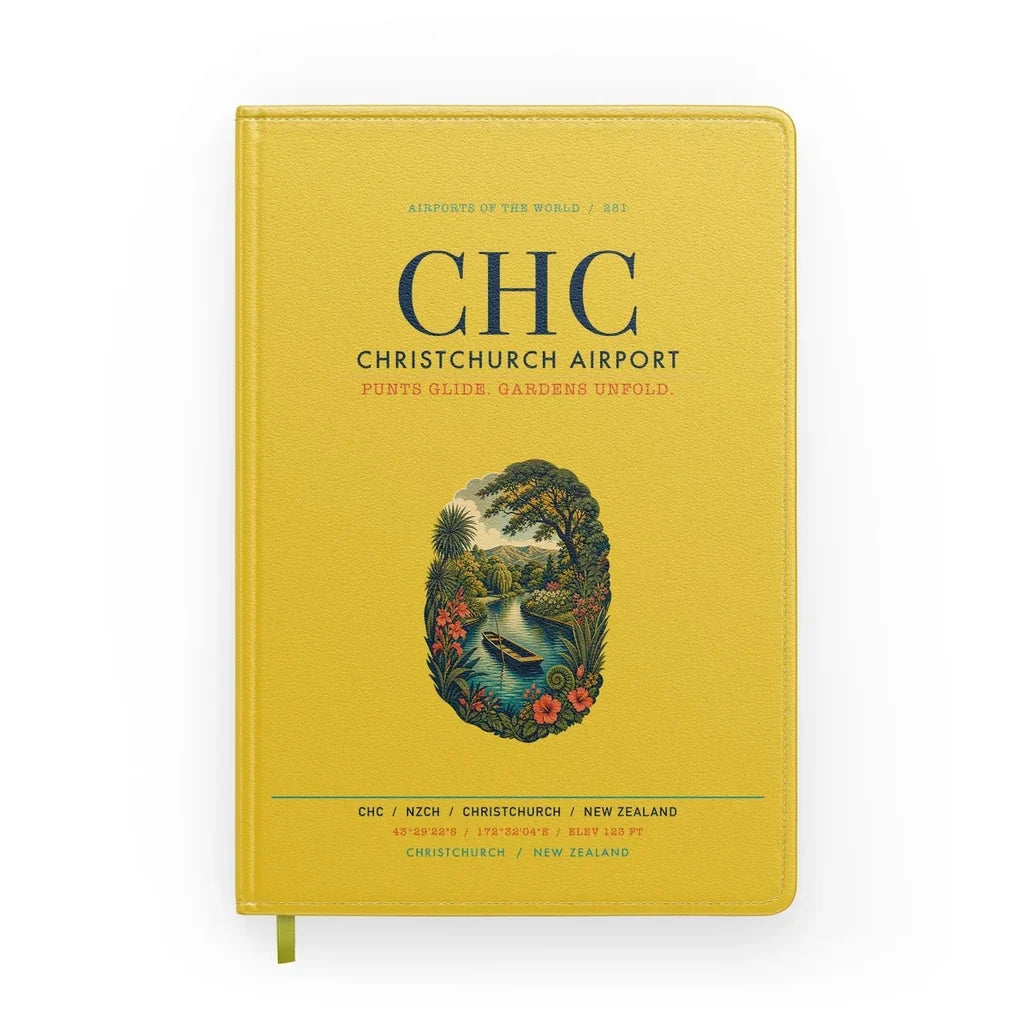 Christchurch Airport (CHC) design on yellow notebook