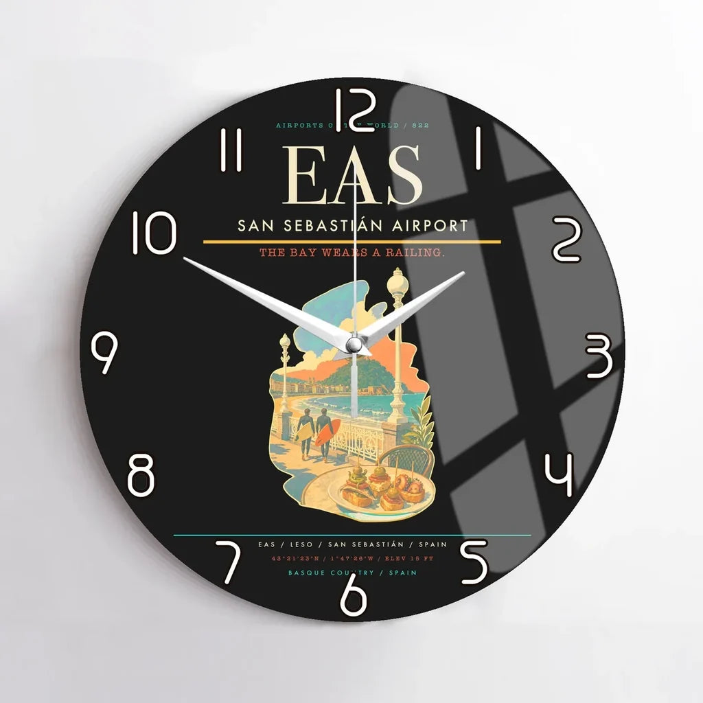 San Sebastián Airport (EAS) design on black no frame wall clock