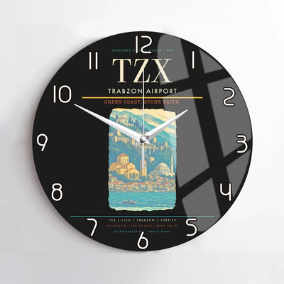 Trabzon Airport (TZX) design on black no frame wall clock
