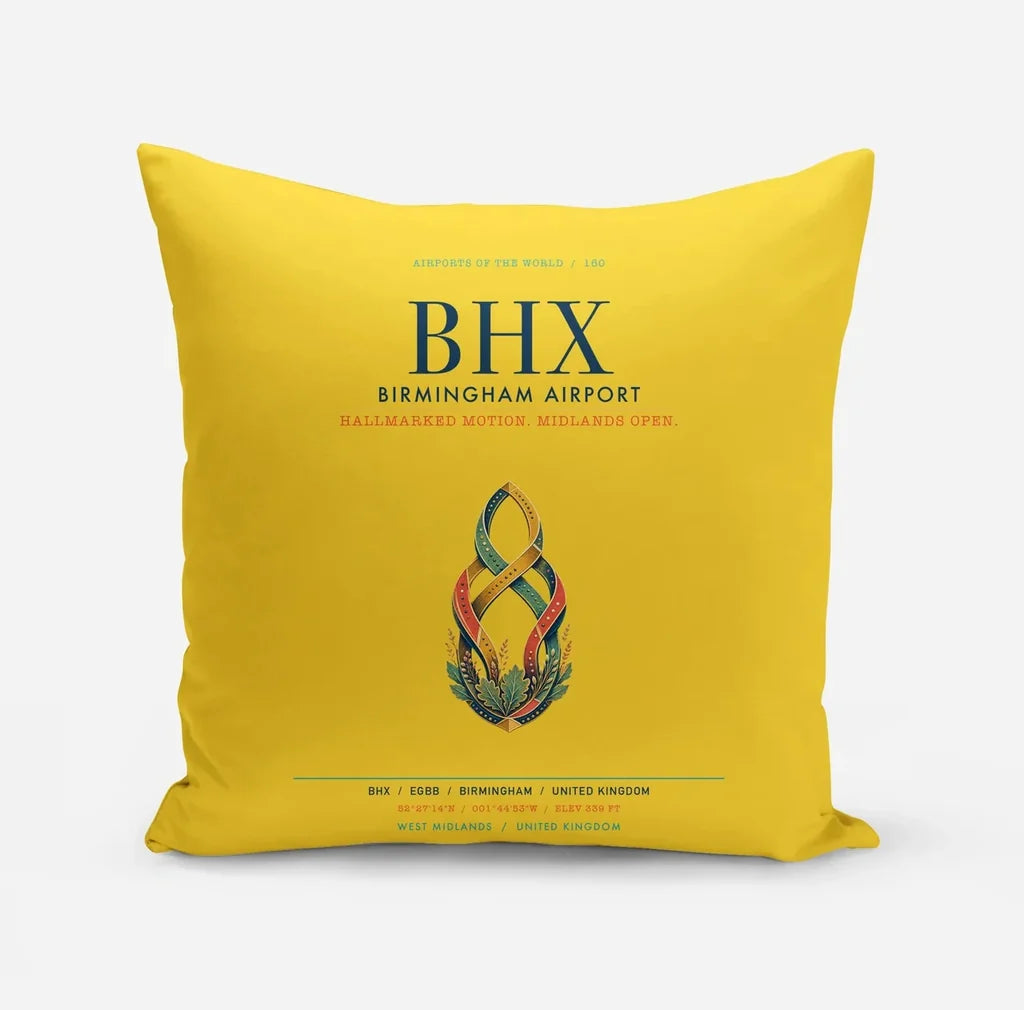 Birmingham Airport (BHX) design on yellow pillow