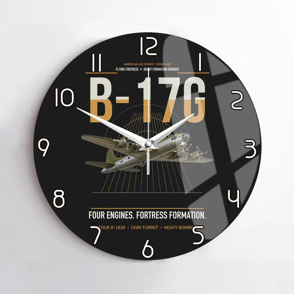 B-17G Flying Fortress design on black no frame wall clock