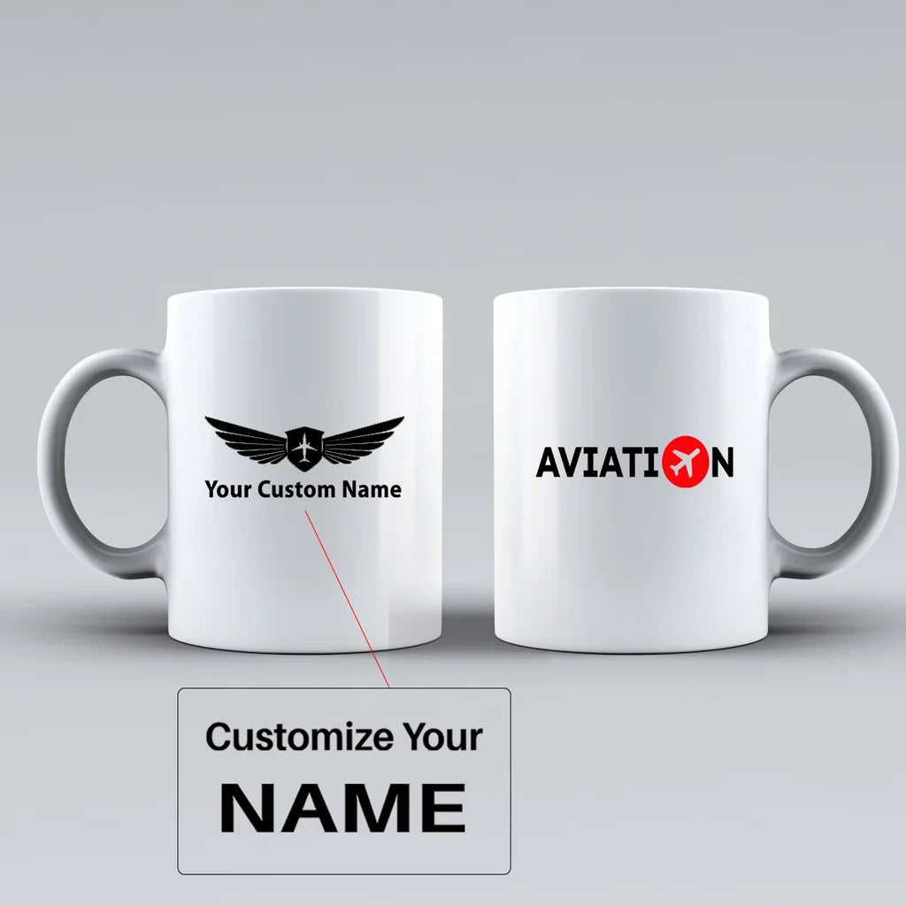 Aviation Ceramic White aviation design on ceramic mug, premium ceramic with glazed finish.