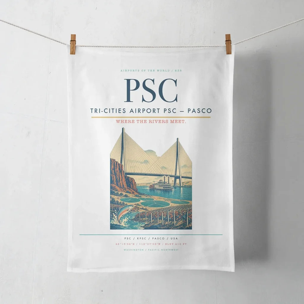 Tri-Cities Airport (PSC) design on white towel