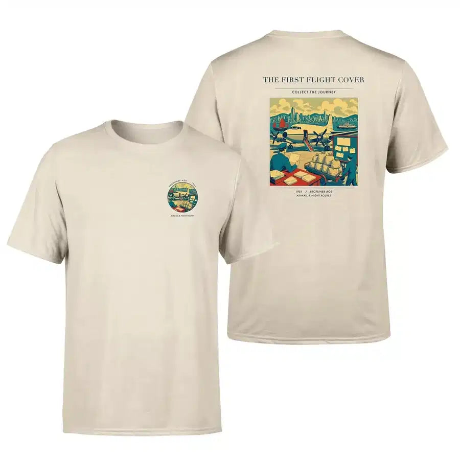 VINTAGE G4107 - The First Flight Cover - Double-Side T-Shirt design on beige double side t shirt