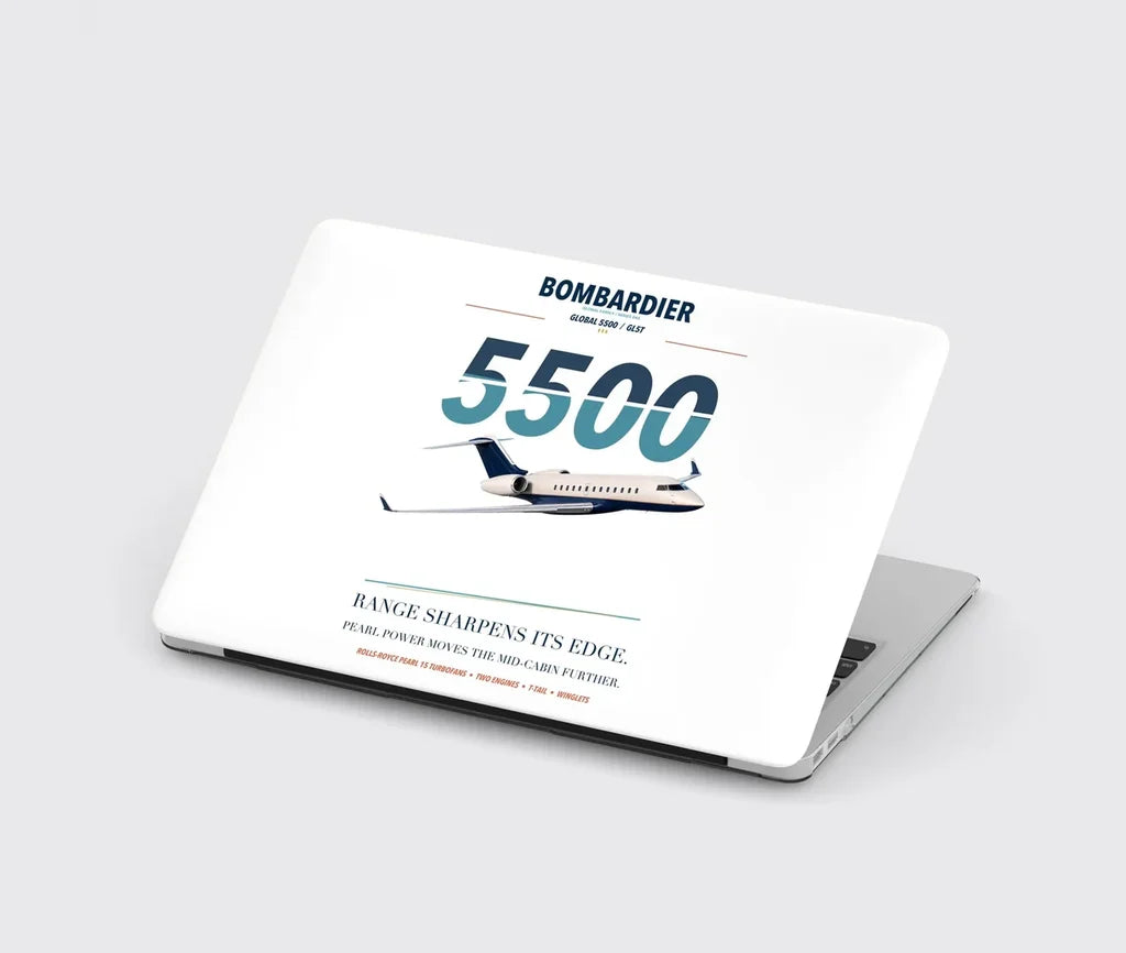 Bombardier Global 5500 design on white MacBook case