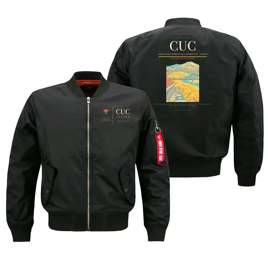Camilo Daza International Airport (CUC) design on black bomber jacket