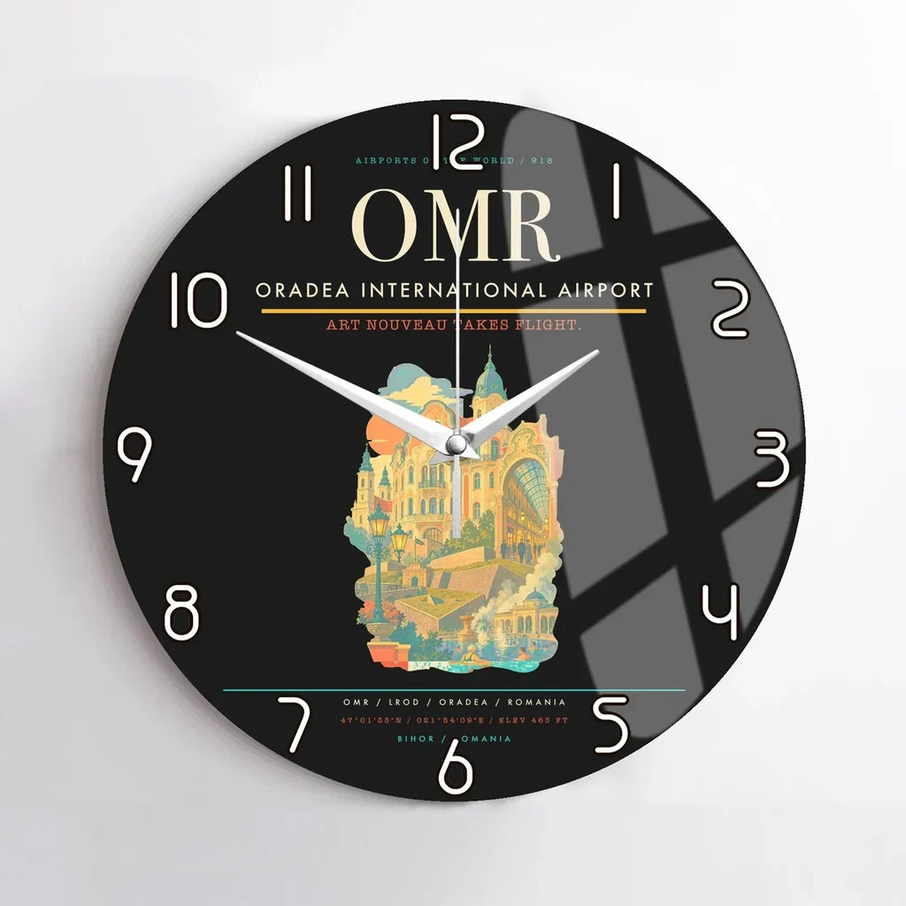 Oradea International Airport (OMR) design on black no frame wall clock