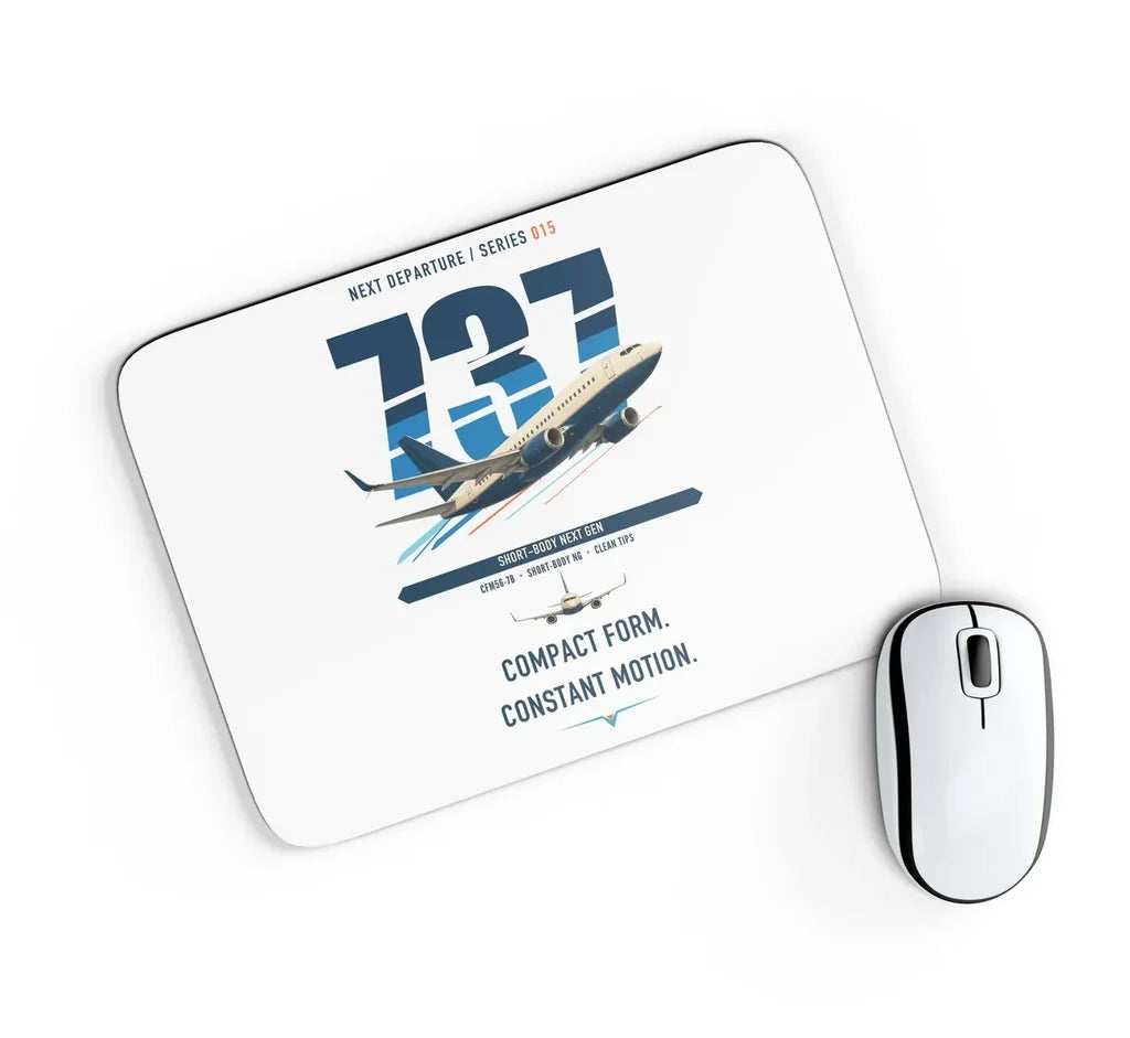 Boeing 737-700 NG design on white rectangle mouse pad