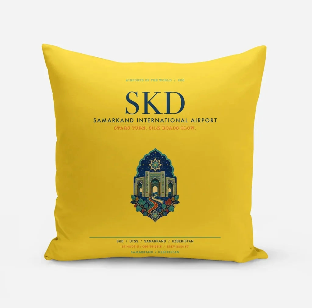 Samarkand International Airport (SKD) design on yellow pillow