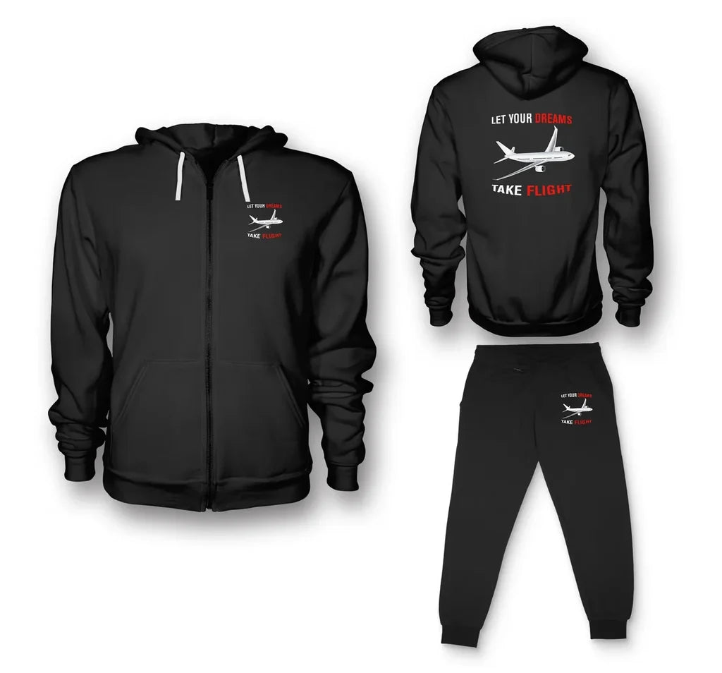 Let Your Dreams Take Flight Zipped Hoodie - Black