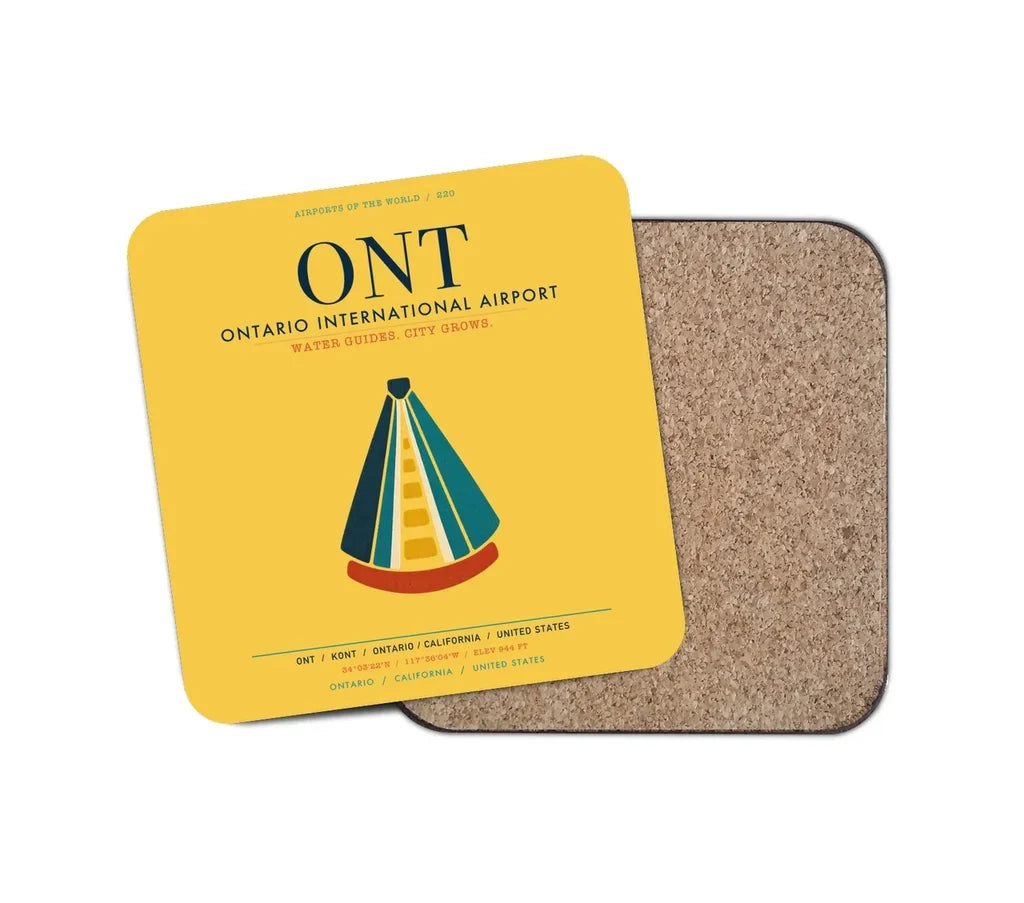 Ontario International Airport (ONT) design on yellow 1 piece coaster