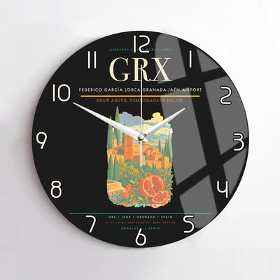 Federico García Lorca Granada-Jaén Airport (GRX) design on black no frame wall clock