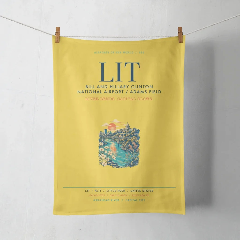 Bill and Hillary Clinton National Airport (LIT) design on yellow towel