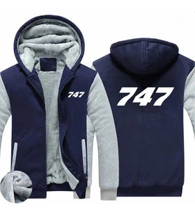 Boeing 747 Flat Text Zipped Sweatshirts