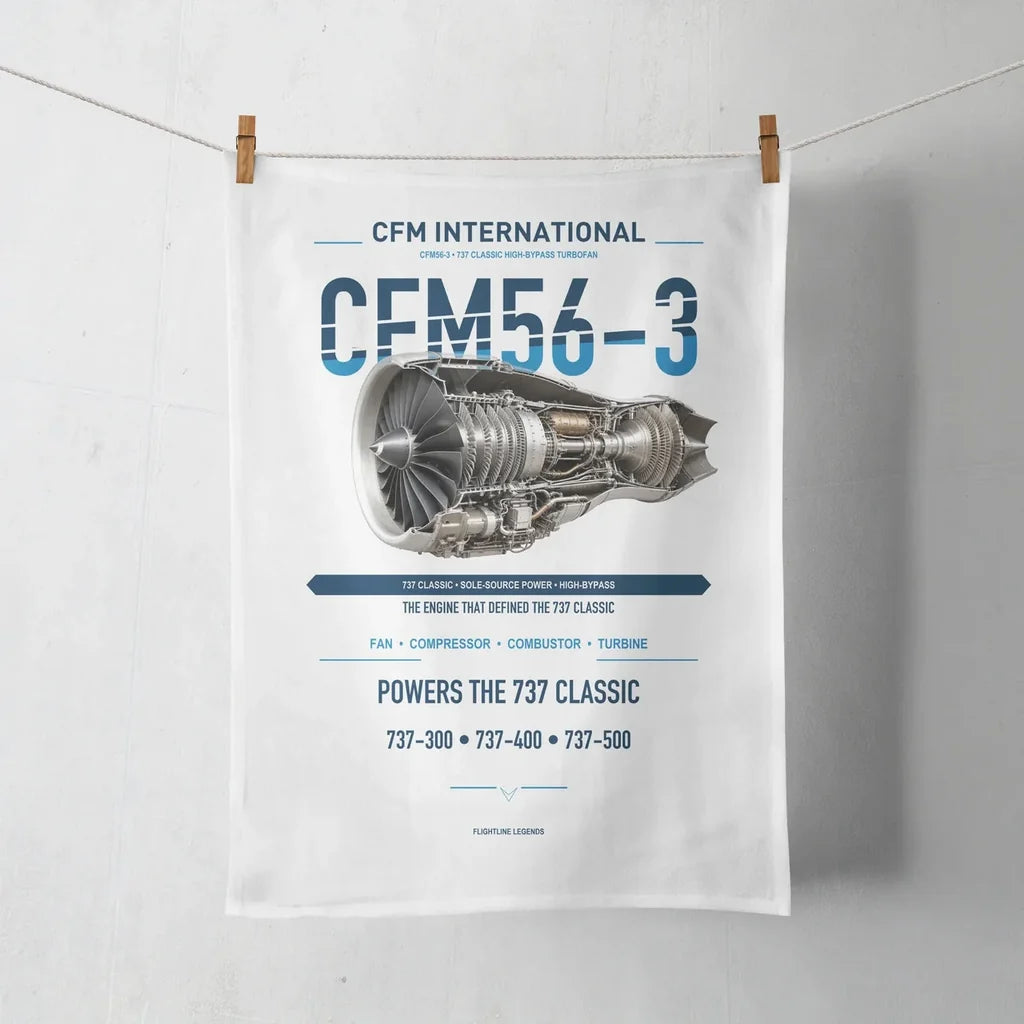 CFM56-3 design on white towel