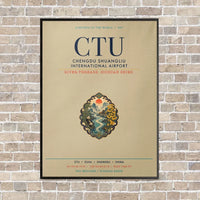 Thumbnail for Chengdu Shuangliu International Airport CTU vertical canvas print - framed - beige background